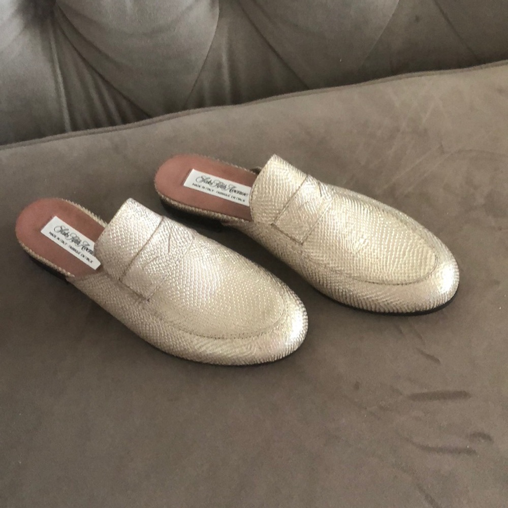 SAKS Fifth Ave Mules Italian Matte Gold BRAND NEW